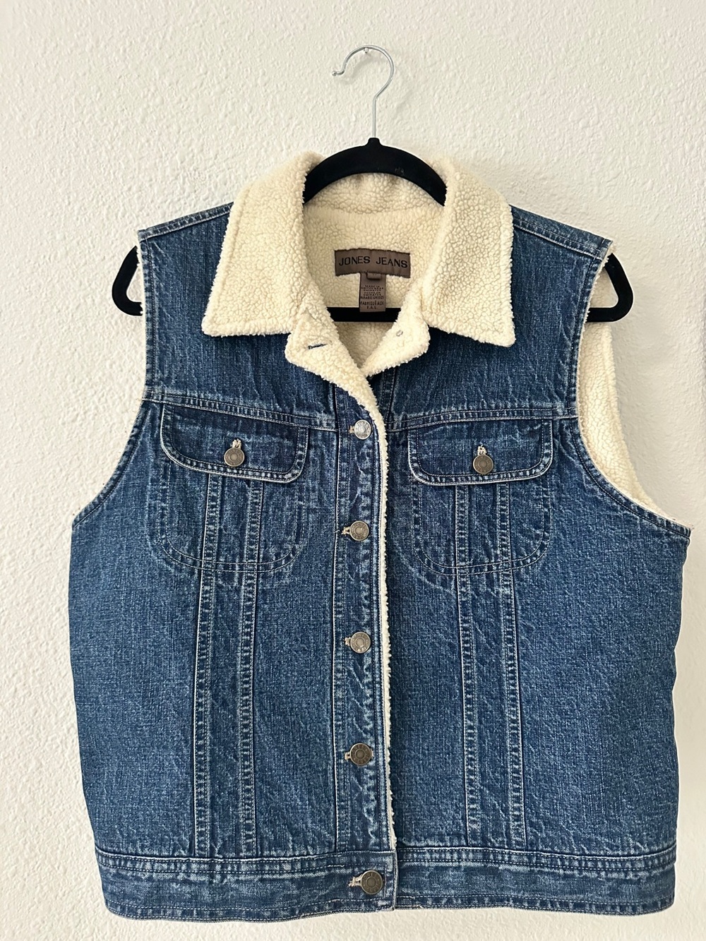 Jones Jeans Denim Sherpa-Lined Vest in Blue and Cream